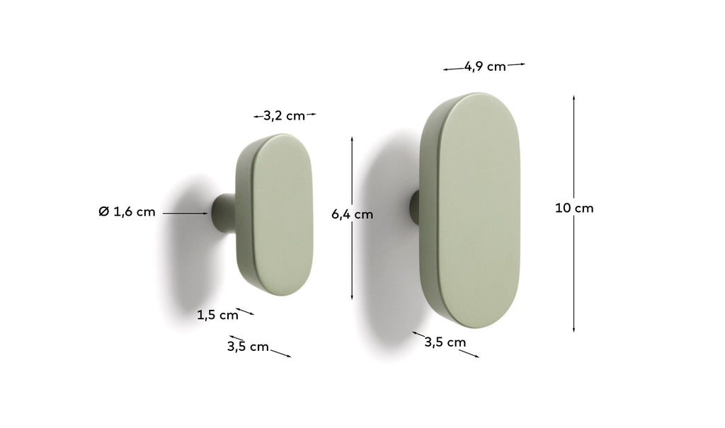 Ensemble Arely de 2 patères en bois de hêtre avec finition laquée verte 6,5 cm/10 cm