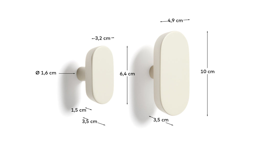 Ensemble Arely de 2 patères en bois de hêtre avec finition laquée beige 6,5 cm/10 cm