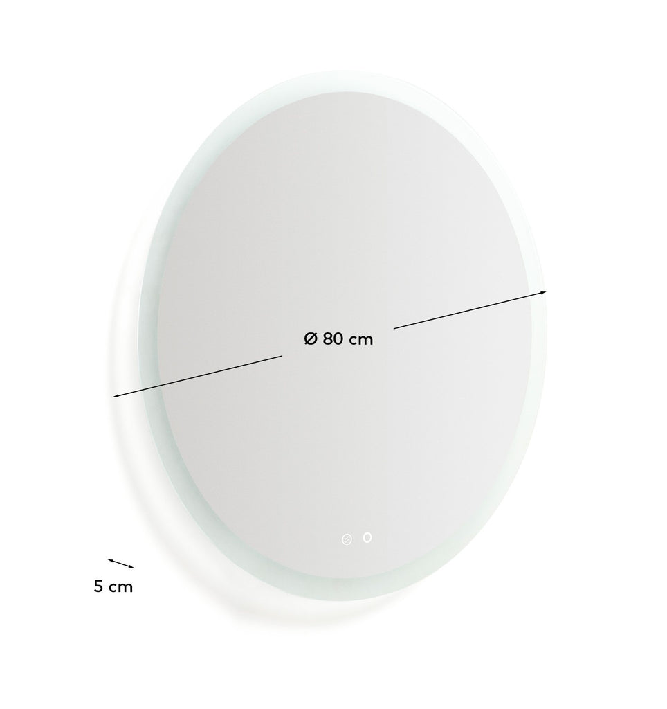Miroir rond Mervi de salle de bains avec éclairage LED et traitement antibuée Ø 80 cm
