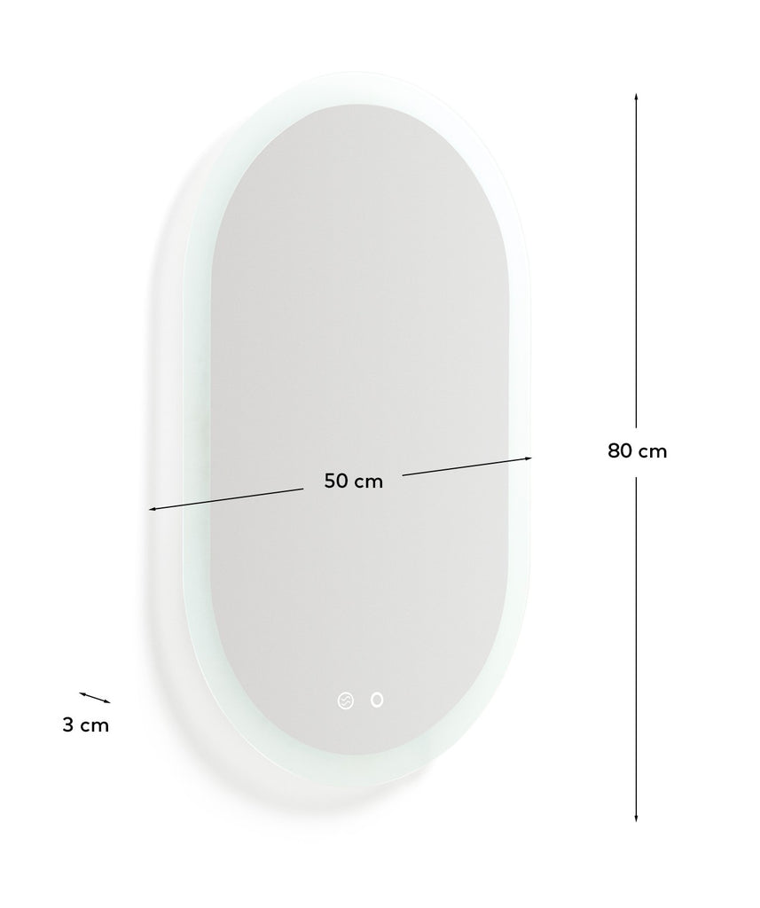 Miroir ovale Mervi pour salle de bains avec éclairage LED et traitement antibuée 80 x 50 cm