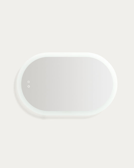 Miroir ovale Mervi pour salle de bains avec éclairage LED et traitement antibuée 80 x 50 cm