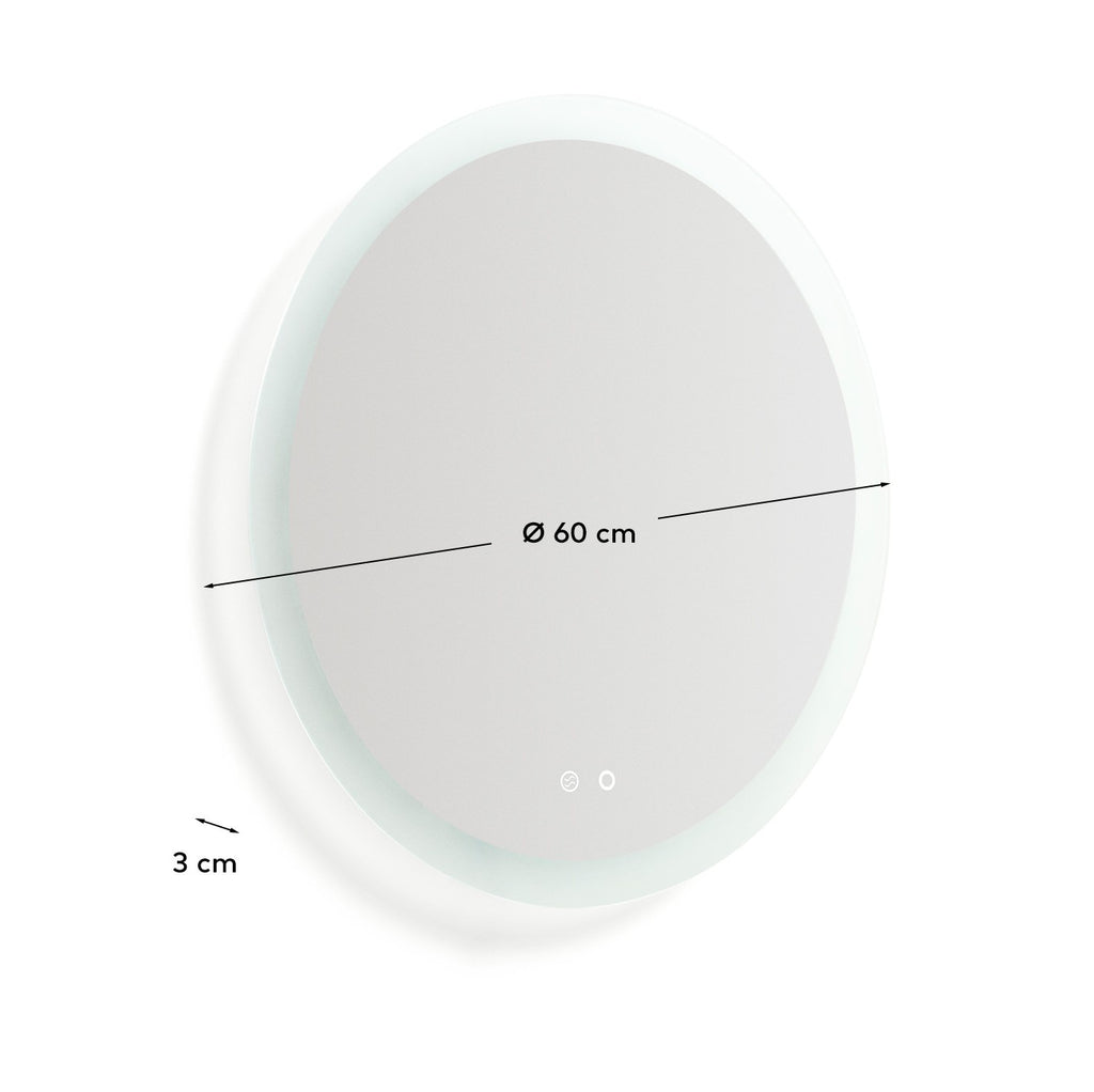 Miroir rond Mervi pour salle de bains avec éclairage LED et traitement antibuée Ø 60 cm