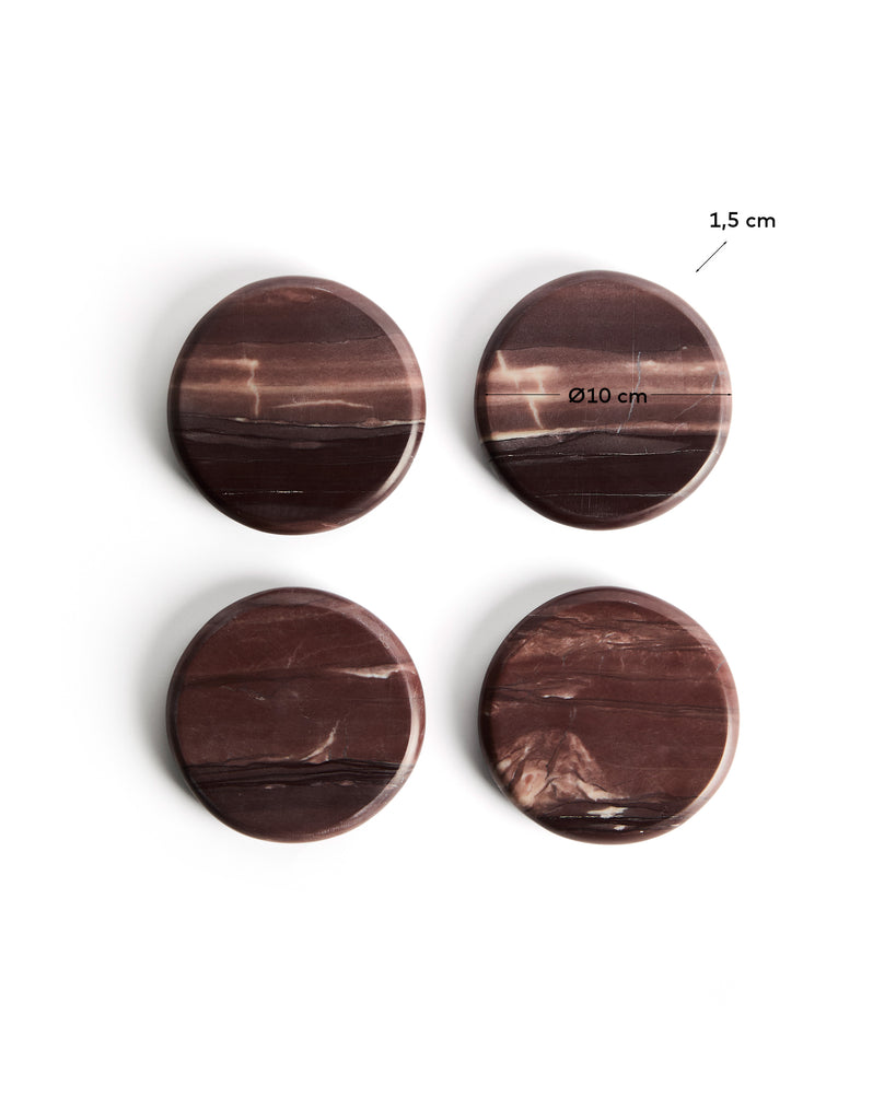 Ensemble Meran de 4 sous-verres en marbre bordeaux