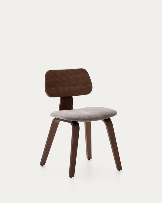 Chaise Gena en placage noyer et chenille beige