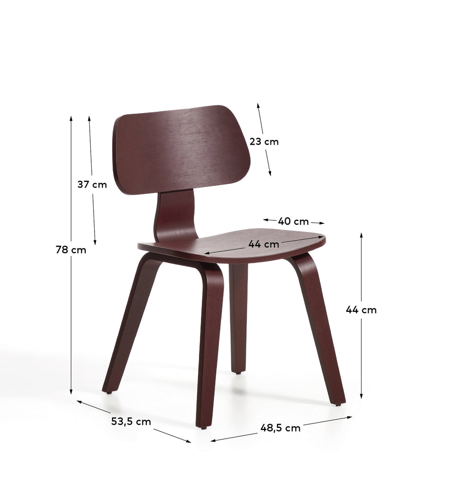Gena chair in oak veneer with burgundy finish