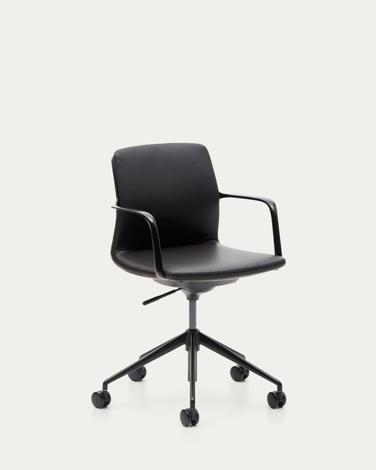 Chaise de bureau Nerlan en cuir synthétique noir et structure en aluminium noir