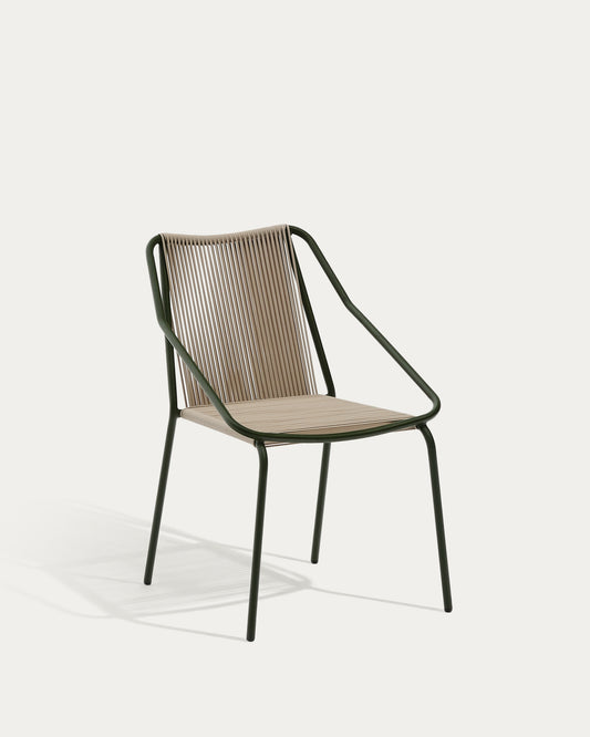 Zivia stackable outdoor chair in ecru rope cord and green galvanised steel