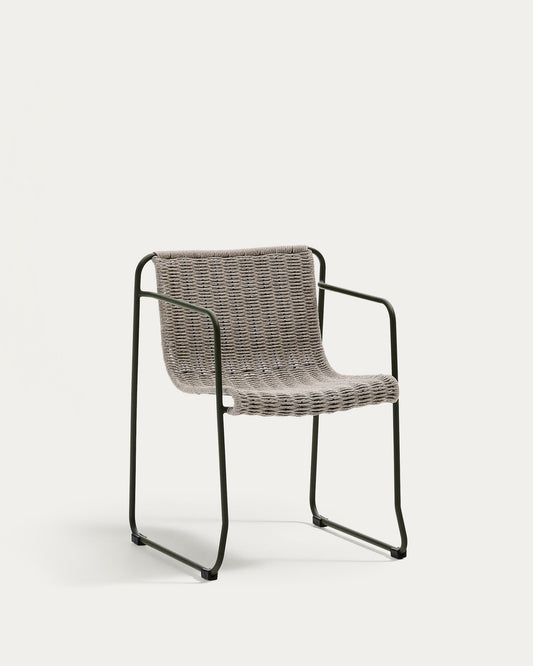 Chaise empilable Maurina en acier galvanisé vert et corde écrue et grise