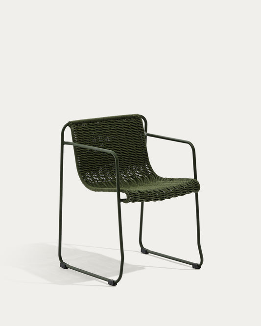 Chaise empilable Maurina en acier galvanisé vert et corde verte