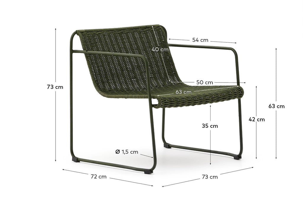 Fauteuil empilable Maurina en acier galvanisé vert et corde verte