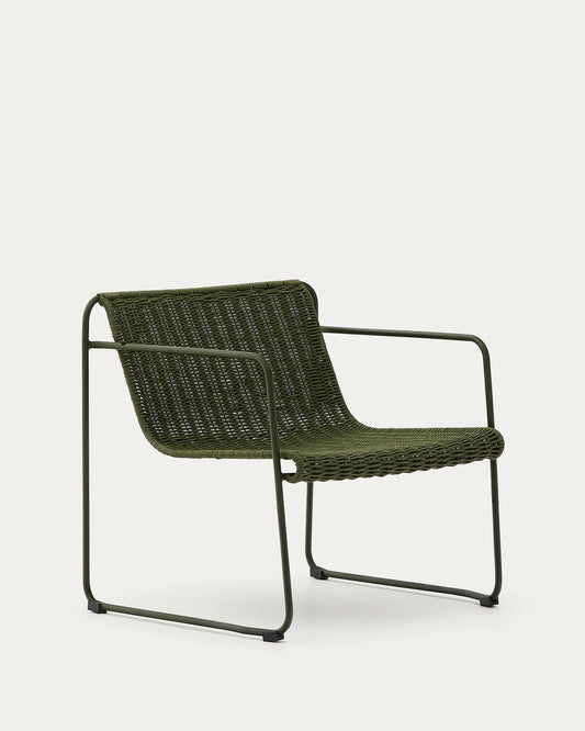 Fauteuil empilable Maurina en acier galvanisé vert et corde verte