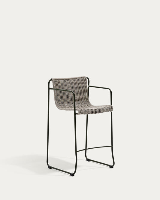 Tabouret Maurina en acier galvanisé vert et corde écrue et grise 64,5 cm