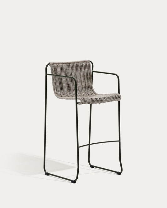 Tabouret Maurina en acier galvanisé vert et corde écrue et grise 74,5 cm