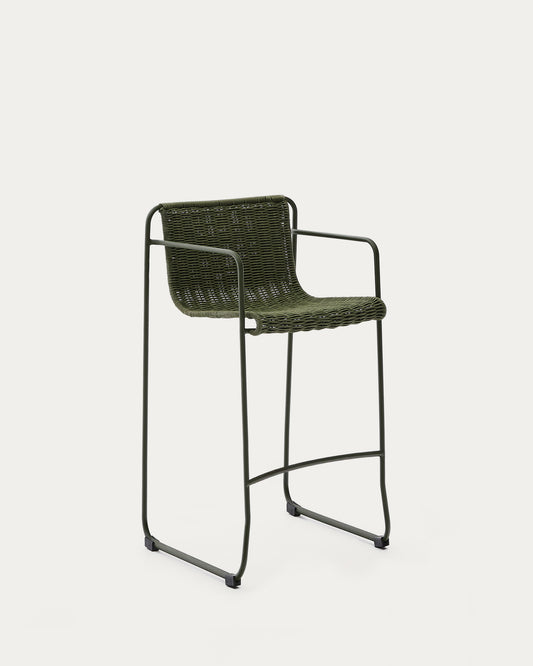 Tabouret empilable Maurina en acier galvanisé vert avec corde verte 74,5 cm