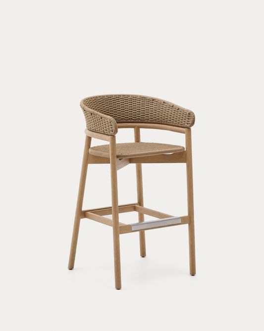 Tabouret Arinella en bois d’acacia, finition ton naturel et corde beige 75 cm FSC 100 %