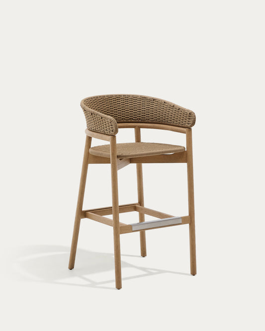 Tabouret Arinella en bois d’acacia, finition ton naturel et corde beige 75 cm FSC 100 %