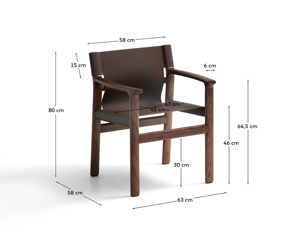 Chaise Jan en fibres de cuir recyclé marron foncé et bois de frêne avec finition ton noyer FSC 100 %