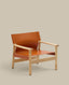 Fauteuil Jan en fibres de cuir recyclé marron clair et bois de frêne avec finition ton naturel FSC 100 %