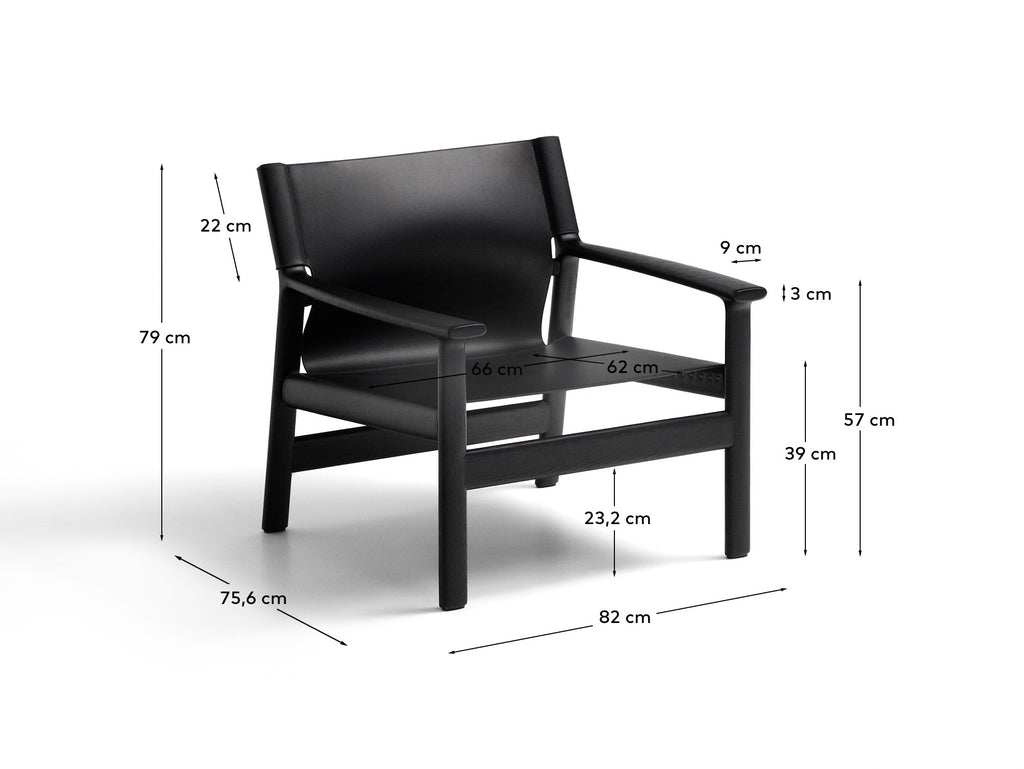 Fauteuil Jan en fibres de cuir recyclé noir et bois de frêne avec finition noire FSC 100 %