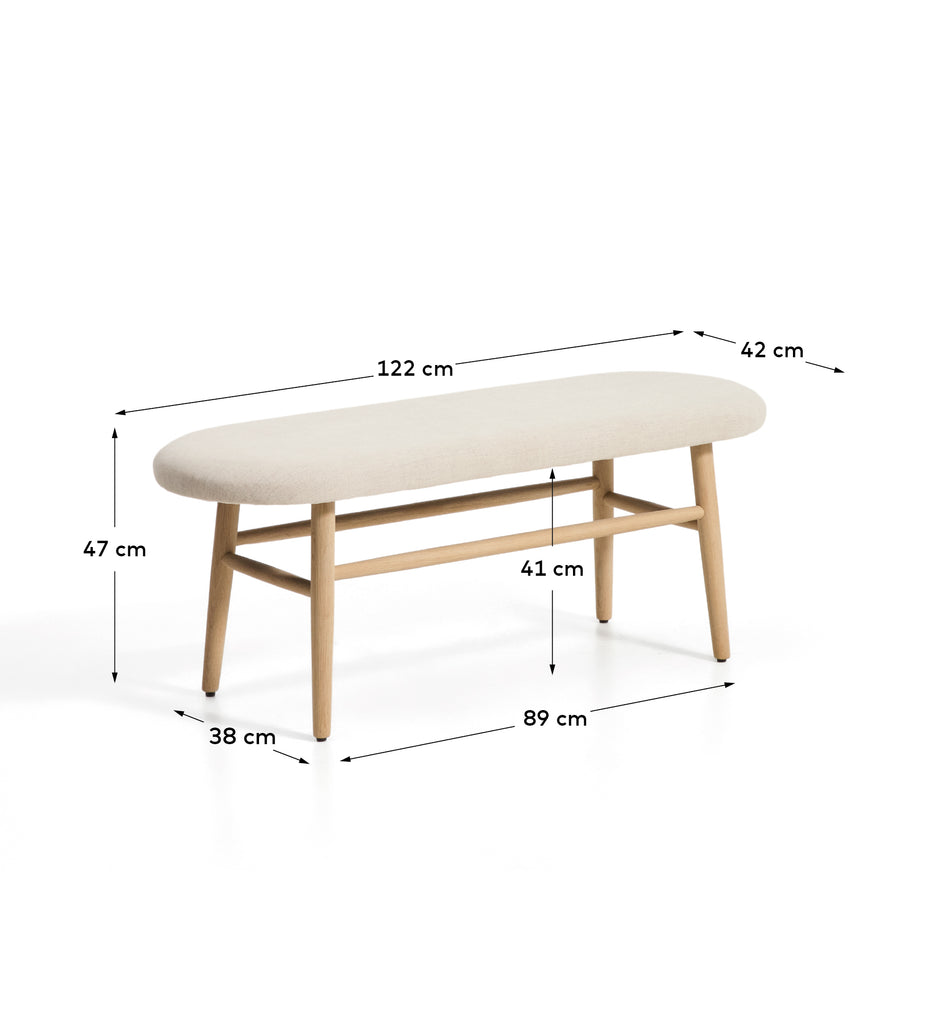 Banc Helda en chenille beige et bois de chêne FSC Mix Credit 122 cm