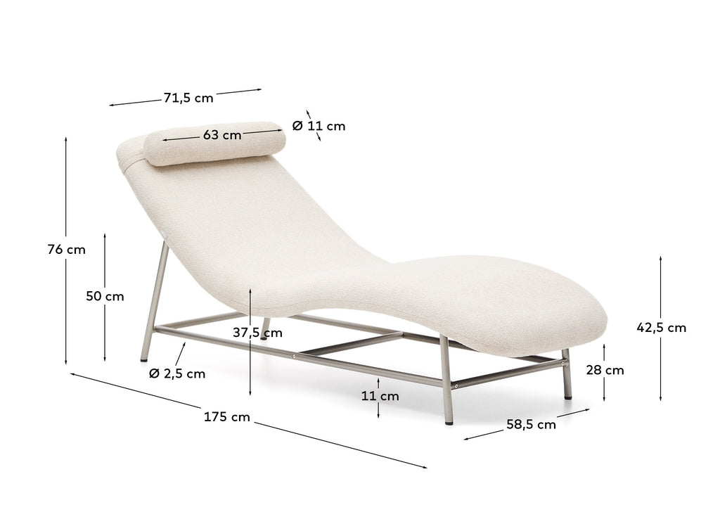 Divan Osla en chenille beige avec pieds en acier inoxydable brossé 175 cm
