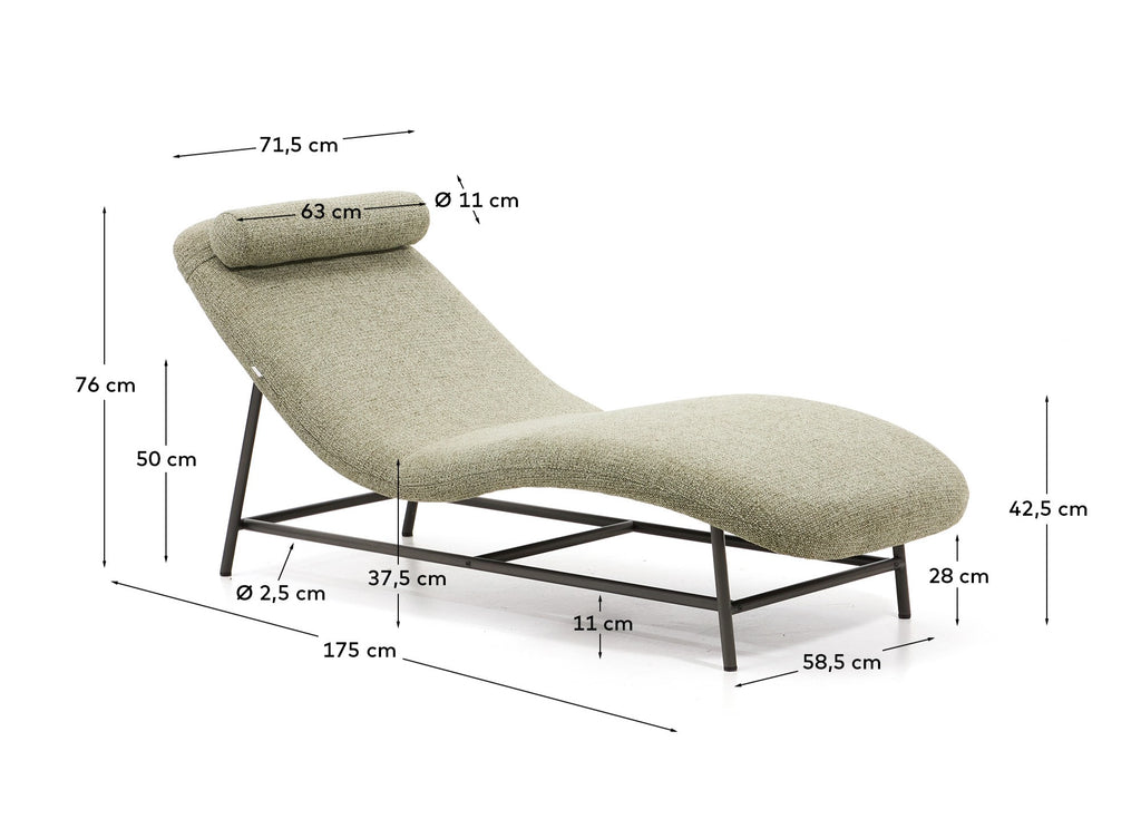 Divan Osla en chenille verte avec pieds en acier inoxydable brossé graphite 174 cm