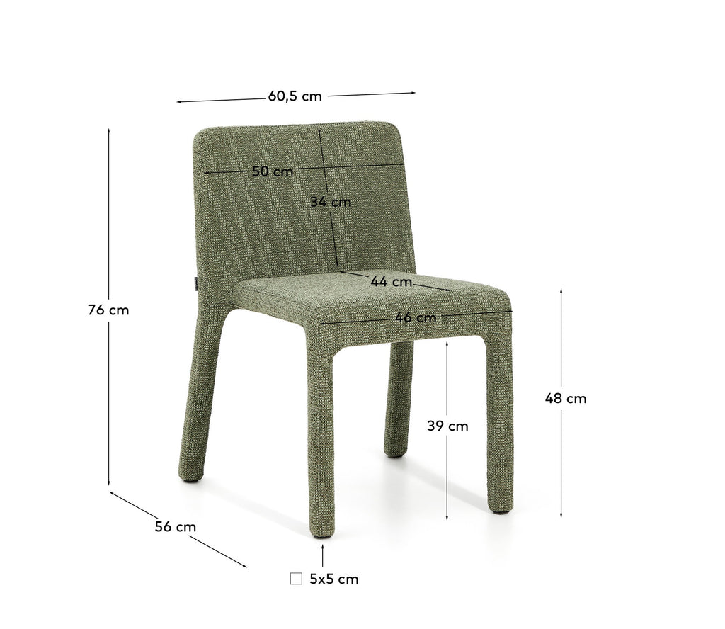 Chaise empilable Loria en chenille verte