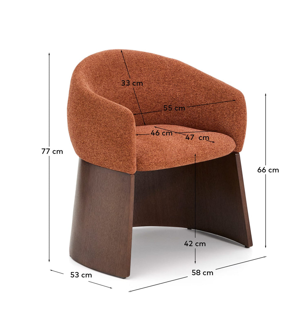 Bosca chair in terracotta chenille and walnut veneer FSC 100%