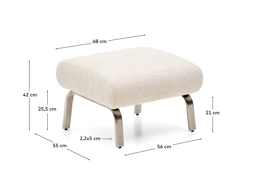 Repose-pieds Amsen beige avec pieds en acier inoxydable brossé 68 x 55 cm