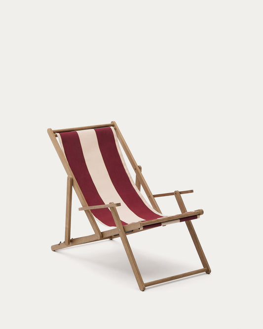 Transat pliable d’extérieur Vilara rayures grenat et beiges en bois d’acacia FSC 100 %