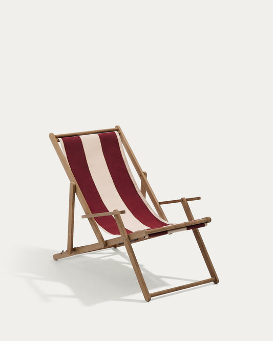 Transat pliable d’extérieur Vilara rayures grenat et beiges en bois d’acacia FSC 100 %