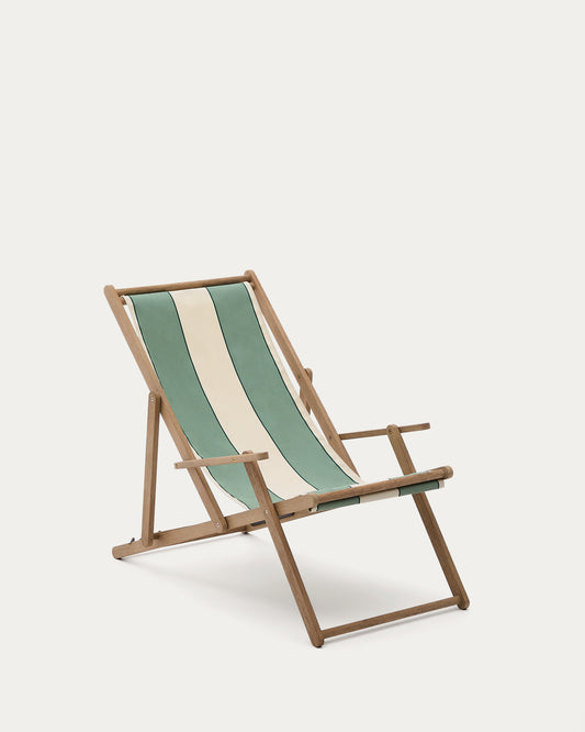 Transat pliable d’extérieur Vilara rayures vertes et beiges en bois d’acacia FSC 100 %