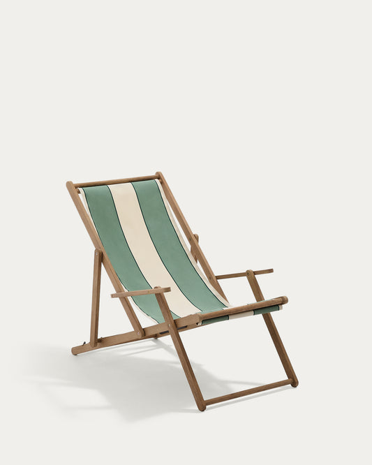 Transat pliable d’extérieur Vilara rayures vertes et beiges en bois d’acacia FSC 100 %