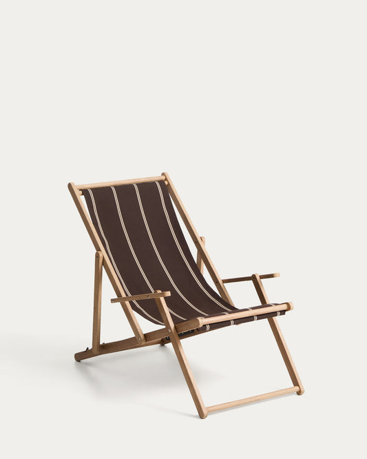 Transat pliable d’extérieur Vilara rayures marron et beige en bois d’acacia FSC 100 %