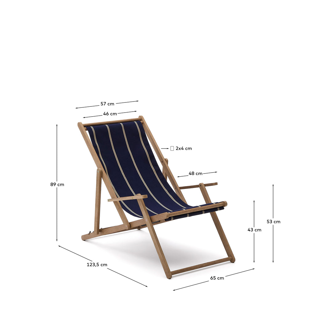 Transat pliable d’extérieur Vilara rayures bleues et beiges en bois d’acacia FSC 100 %