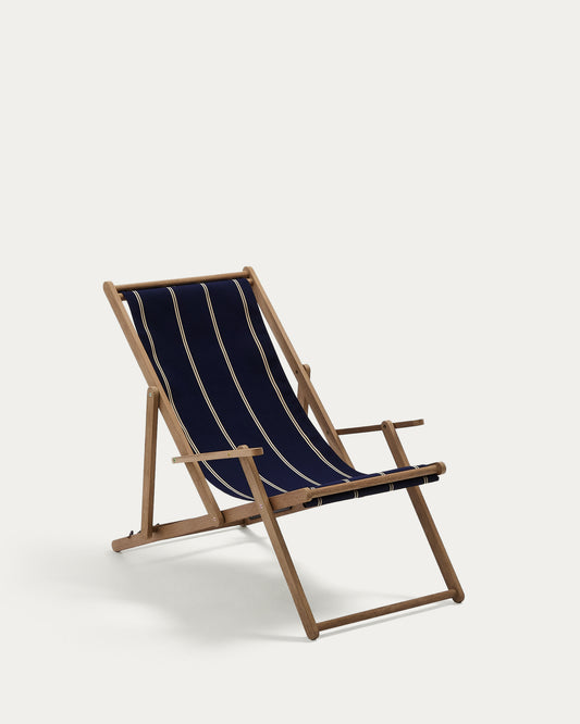 Transat pliable d’extérieur Vilara rayures bleues et beiges en bois d’acacia FSC 100 %