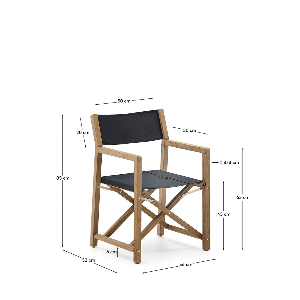 Chaise pliable d’extérieur Vilara noire en bois d’acacia FSC 100%