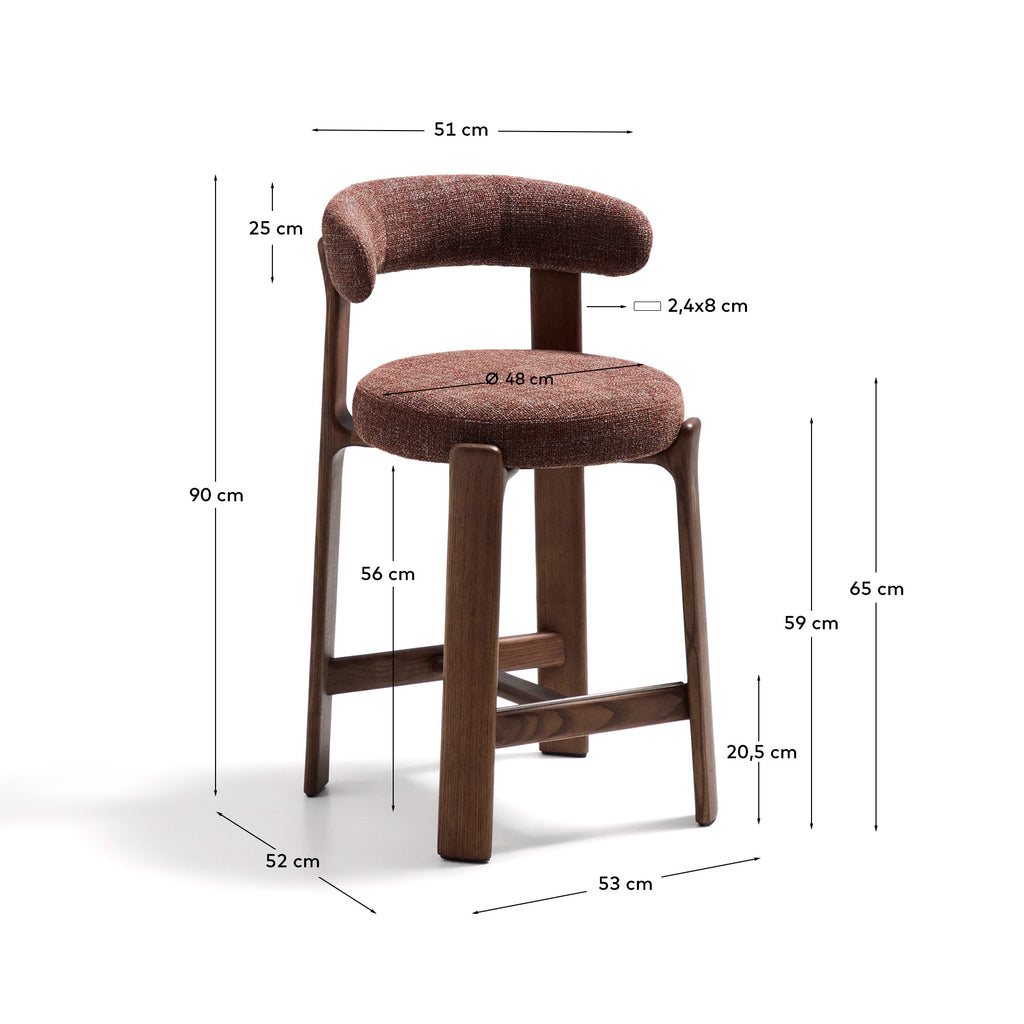 Tabouret Granite en tissu chenille marron et bois de frêne avec finition ton noyer FSC 100 % 65 cm