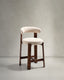Granite stool in beige chenille and solid ash wood with walnut-coloured finish FSC 100% 65cm