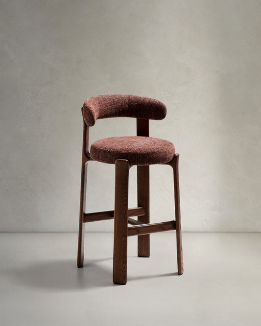 Tabouret Granite en tissu chenille marron et bois de frêne avec finition ton noyer FSC 100 % 75 cm