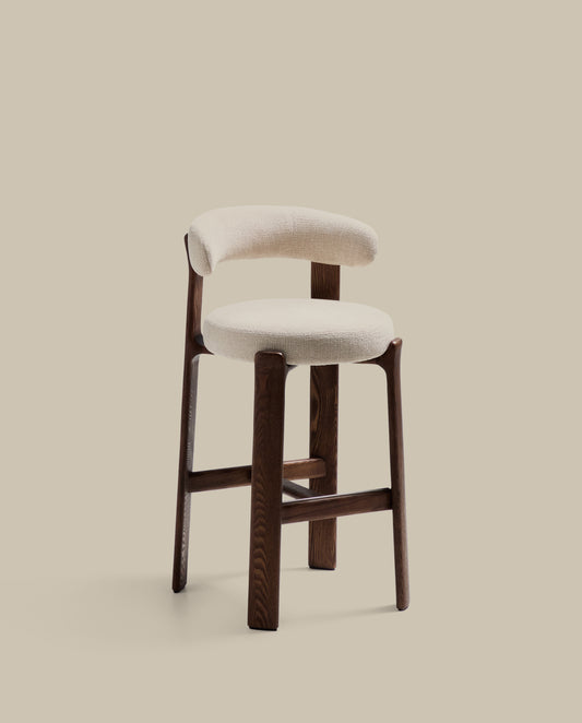 Tabouret Granite en tissu chenille beige et bois de frêne avec finition ton noyer FSC 100 % 75 cm
