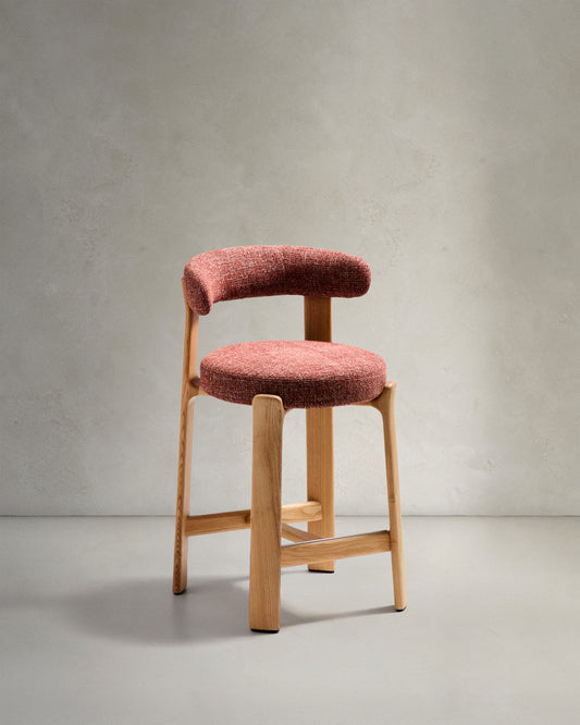 Tabouret Granite en tissu chenille terracotta et bois de frêne avec finition ton naturel FSC 100 % 65 cm
