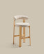Granite stool made of beige chenille and solid ash wood with natural tone finish FSC 100% 75cm