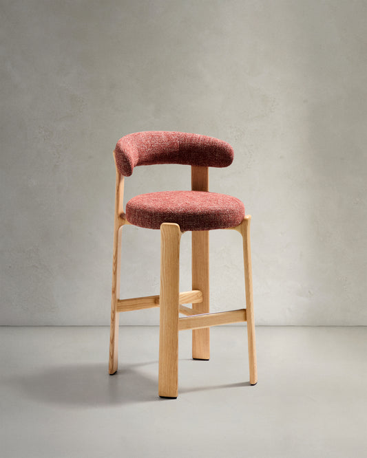 Tabouret Granite en tissu chenille terracotta et bois de frêne avec finition ton naturel FSC 100 % 75 cm