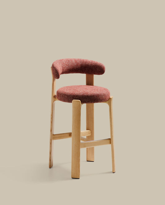 Tabouret Granite en tissu chenille terracotta et bois de frêne avec finition ton naturel FSC 100 % 75 cm