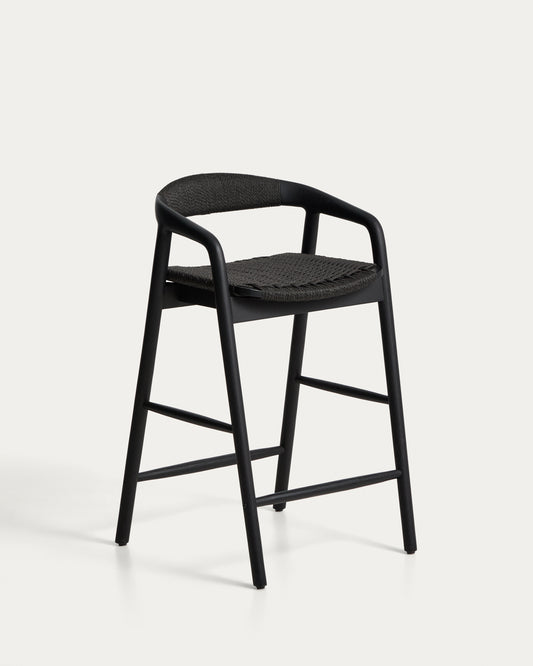 Tabouret Derile en bois de chêne avec finition noire et corde en papier noir FSC 100 % 65 cm
