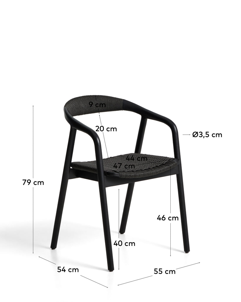 Derile chair in solid oak wood with black finish and black paper rope cord FSC Mix Credit