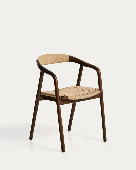 Derile chair in solid oak wood with walnut finish and beige paper rope cord FSC Mix Credit