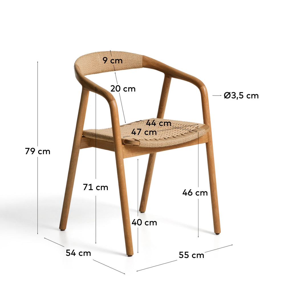 Chaise Derile en bois de chêne avec finition ton naturel et corde en papier beige FSC Mix Credit