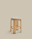 Granite fire-retardant stool in beige chenille and solid ash wood with natural-coloured finish FSC 100% 65cm
